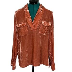 J.Crew Womens Velvet Long Sleeve Polo V-Neck Top Terracotta Rose BB249 Size M